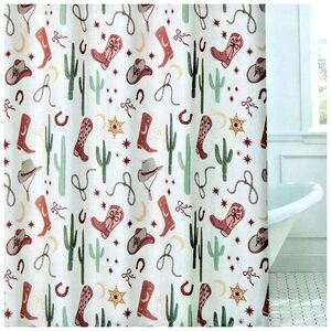 Cowboy Shower Curtain Polyester Boots Hats Lasso Cactus Stars Bath Gift NEW